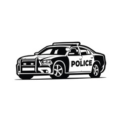 Police Car Silhouette Black and White Vector Art Isolated