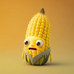 Cute Corn On The Cob Character, Bokeh Focused, Created with generative AI technology