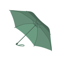 Green open umbrella illustration. Cartoon drawing of cute parasol for autumn, summer or sunshade on white background. Weather, accessories, climate concept