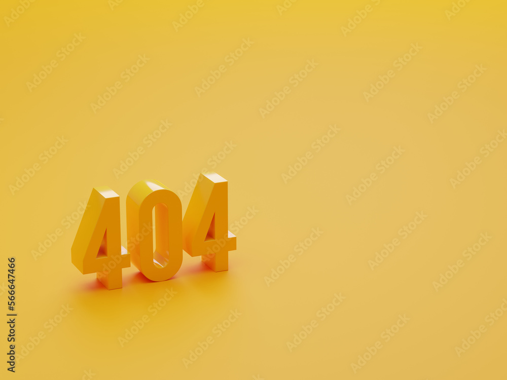 Poster 404 error yellow glossy text on yellow background with soft shadow, page not found