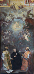LUZERN, SWITZERLAND - JUNY 24, 2022: The painting of st. Ignace and other saints in the Jesuit...