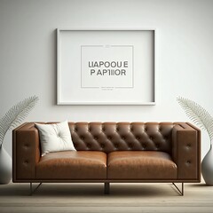 Artistic Wall Gallery in Modern Living Room with Leather Sofa Mockup