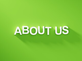 About us web page header white text word on green background with soft shadow, web page banner information