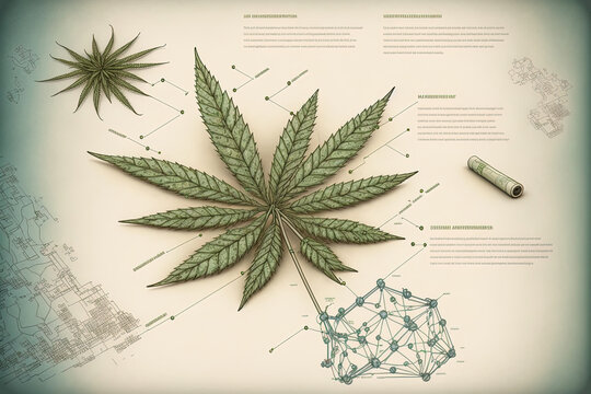 Diagrammatic drawing of a hemp, cannabis, marijuana leaf for websites and infographics - AI generated content