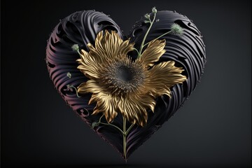 Heart from plants, leaves, flowers, pattern, isolated background, generative ai