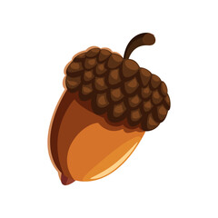 Acorn sticker. Vector illustration of cute fall item. Cartoon acorn isolated on white background. Autumn decor concept