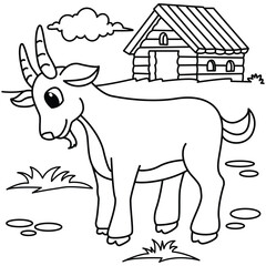 Funny goat cartoon characters vector illustration. For kids coloring book.