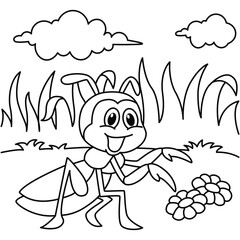 Funny grasshopper cartoon characters vector illustration. For kids coloring book.