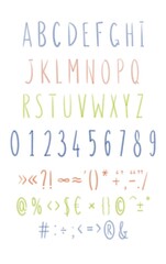 hand drawn alphabet, colour doodle font 