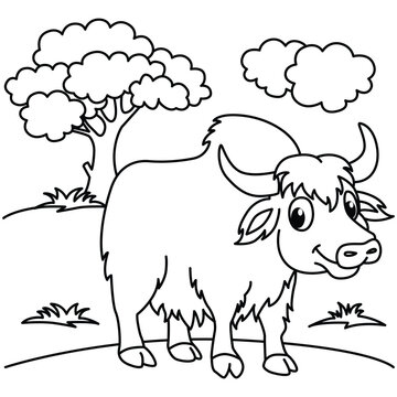 Funny bull cartoon characters vector illustration. For kids coloring book.