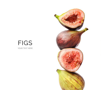 Creative layout made of figs on the white background. Flat lay. Food concept. Macro concept. 