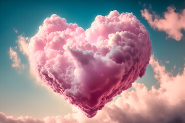 Pink cloud in shape of a Valentine's heart. Generative AI.