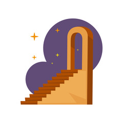 Abstract boho yellow arch with stairs. Vector illustration of minimalist arch with geometric style. Cartoon minimal arch with stairs isolated on white background. Geometry, city concept