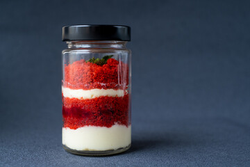red white dessert in a jar