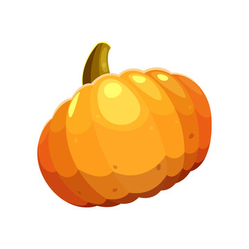 Pumpkin sticker. Vector illustration of cute fall item. Cartoon pumpkin isolated on white background. Autumn decor concept
