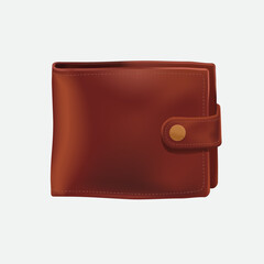 vector leather brown wallet in a realistic style illustration on white background, 3d, finance, shopping, wealth, money, rich