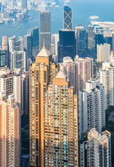 Fototapeta premium Skyscrapers at sunset in Hong Kong.