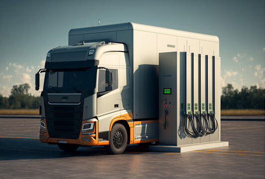 Electric Truck At Battery Charging Station