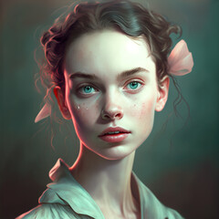 generative ai illustration - fashion portrait of a young woman, romantic posing and background