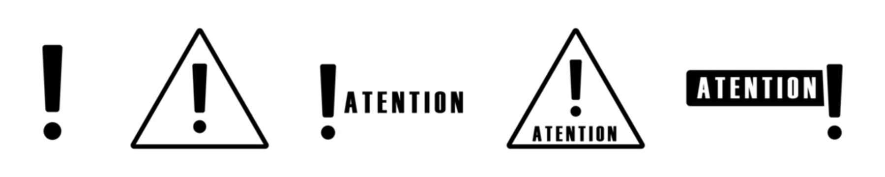 Conjunto de insignias de atenci&oacute;n. Concepto de se&ntilde;al de aviso de precauci&oacute;n, alerta peligro. Ilustraci&oacute;n vectorial