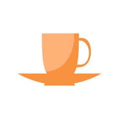 Orange clay cup with saucer vector illustration. Cartoon drawing of item for kitchen or decoration isolated on white background. Kitchenware, household, pottery concept