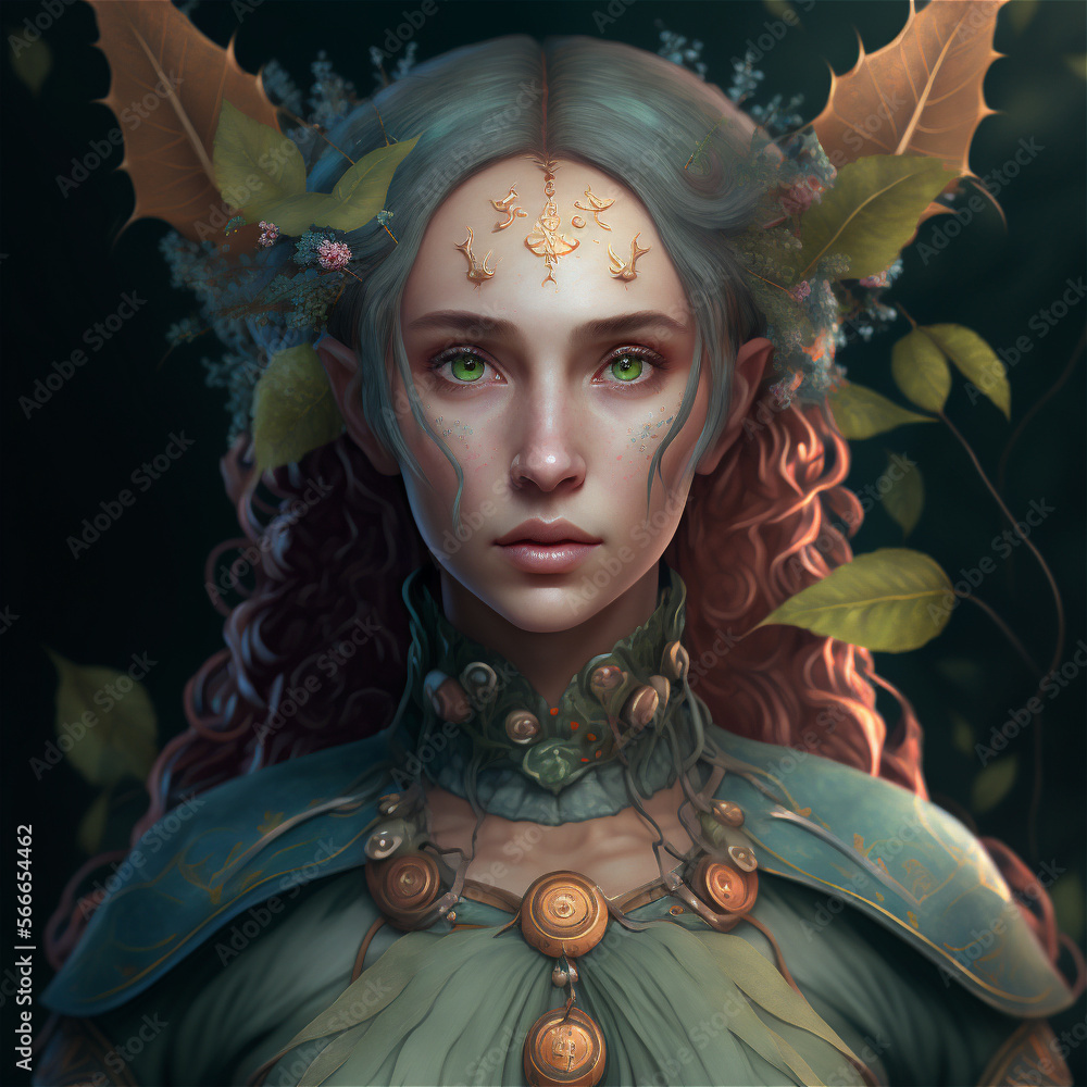 Wall mural fantasy character of a female elf in the woods