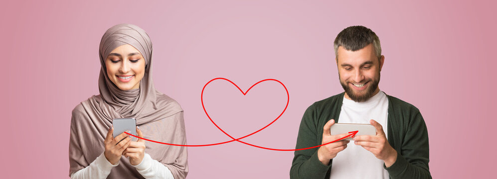 Muslim Woman In Hijab Sending Love Message To Her Husband