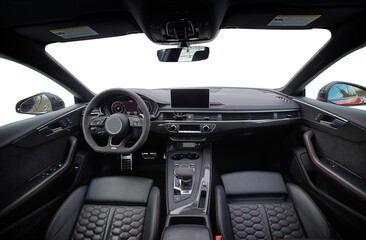 Inside moden car background, luxury car interior elements wallpaper. Inside car interior with...