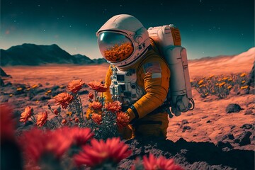 Astronauta coltiva fiori - obrazy, fototapety, plakaty