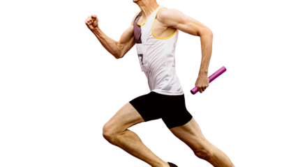 male athlete runner with relay baton run
