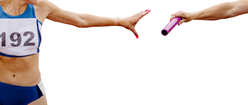 girl athlete runner passing relay baton run