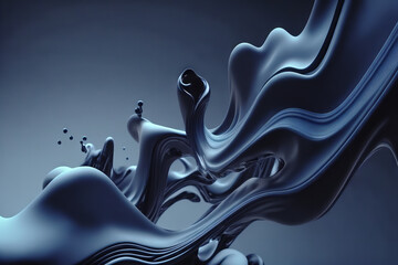Surreal dark blue glossy wallpaper with abstract wavy shapes. Background with curvy organics texture. Generative ai