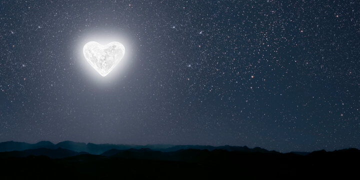 moon heart-shaped shines over the lovers' house on valentine's day