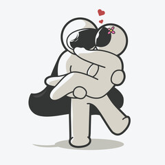 cute chibi astronaut couple art illustration