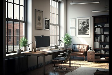 Fototapeta na wymiar modern loft office interior with furniture