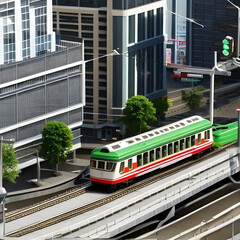isometric city realistic 3d style pastel minimal train track fun