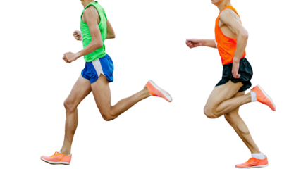 two male athletes runners run isolated