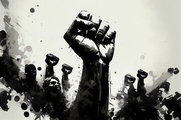 Black lives matter protest banner. Fist raised up. Generative AI illustration - obrazy, fototapety, plakaty