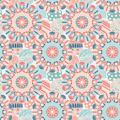 Hand drawn Mandalas and circle decorative elements, Colourful Seamless pattern For fabrics, clothing, decoration, home decor, cards and templates, wrapping paper, kids prints.