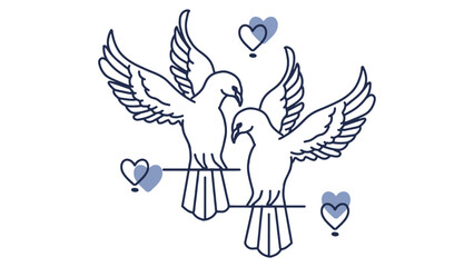 line art drawing of a pair of flying doves. lovey dovey, relationship, love symbol, peace symbol.