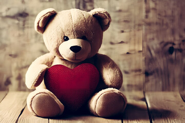 Fuzzy Bear Holds Heart, Love, Valentine's Day Mood. Generative AI