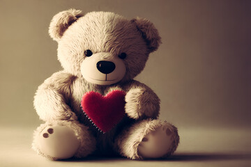 Obraz premium Fuzzy Bear Holds Heart, Love, Valentine's Day Mood. Generative AI