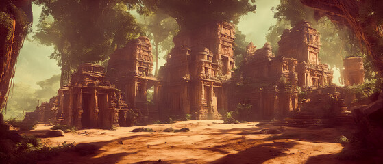 Surreal Mayan Temple in the jungle. Generative AI