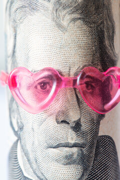 Alexander Hamilton From US 10 Dollar Banknote In Pink Heart Sunglasses