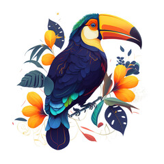 Obraz na płótnie Canvas Colorful vivid Toucan tropical bird illustration on transparent background