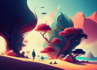 landscape with castle and moon