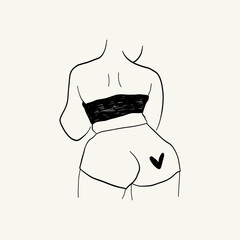 Feminism body positive illustration with minimalistic female figure, love to own figure, female freedom, girl power isolated vector illustration.