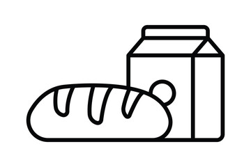 Breakfast icon illustration. Milk icon, bread. Line icon style. Simple vector design editable