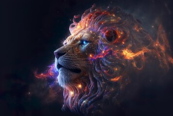 A lion in the spiral galaxy. generative ai