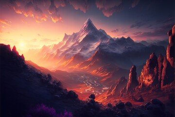 sunset in the mountains, Generative AI